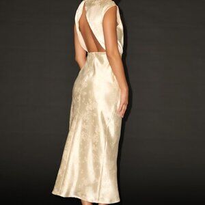 Lulus Gia Cream Satin Jacquard Cutout Midi Dress White - Size XL